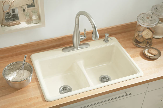 biscuit colored kitchen sink single hole